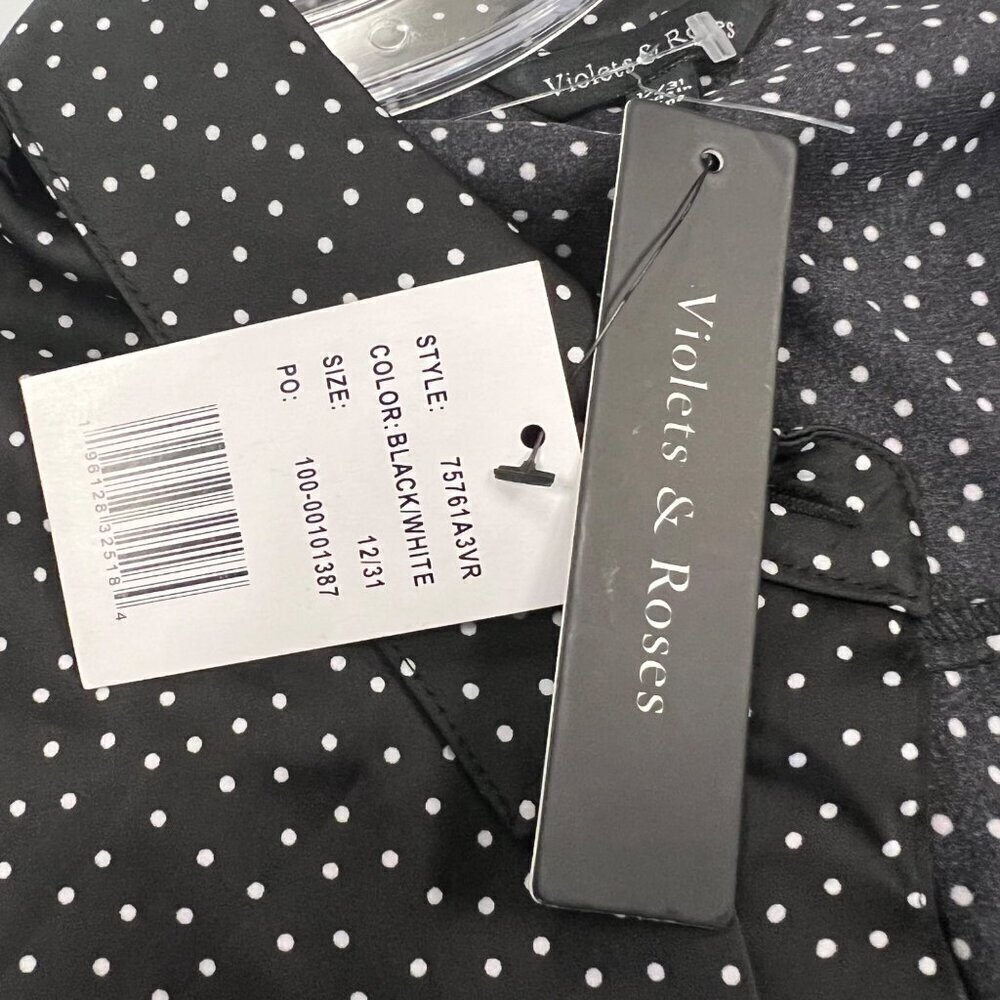 Violets & Roses Sleeveless Button Down Black/White Polka Dot Shift Dress 12 New - Picture 10 of 10